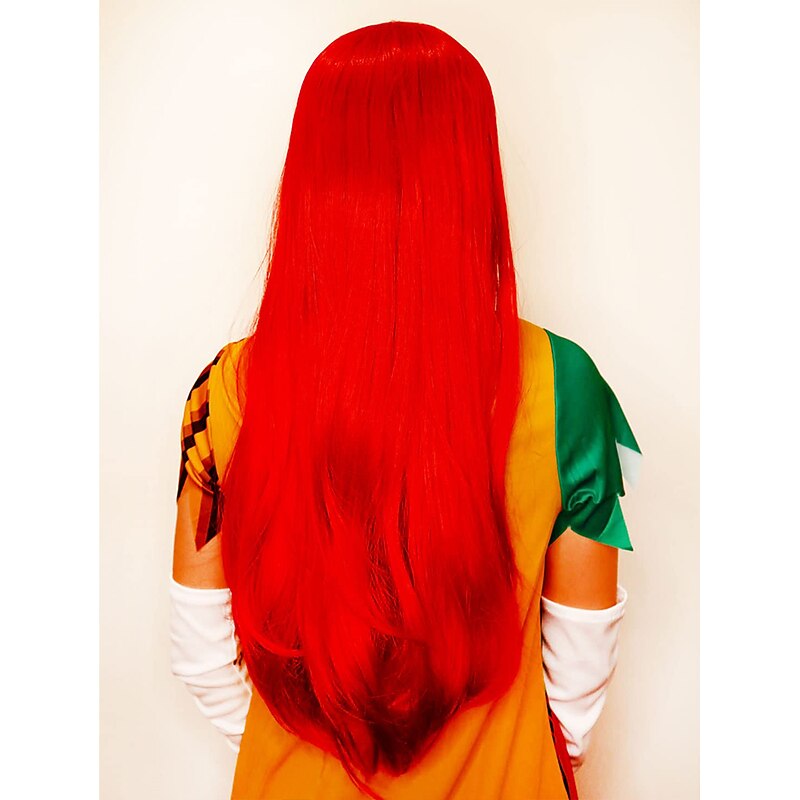 -Red Wig Sally Nightmare Before Christmas Cosplay, Realistic Bright Red Long Wig for Women Men Anime Wigs4