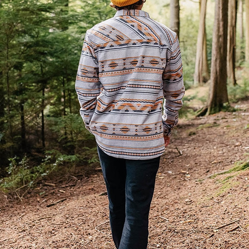 Men's Geometry Shirt Shirt Jacket Long Sleeve Vintage Outdoor Street Casual Daily Fall & Winter Turndown Buttons Pocket Print Gray4