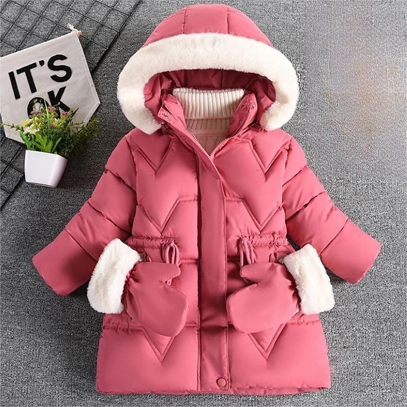 Kids Girls' Down Coat Solid Color Active School Coat Outerwear 2-8 Years Winter Black Pink Wine