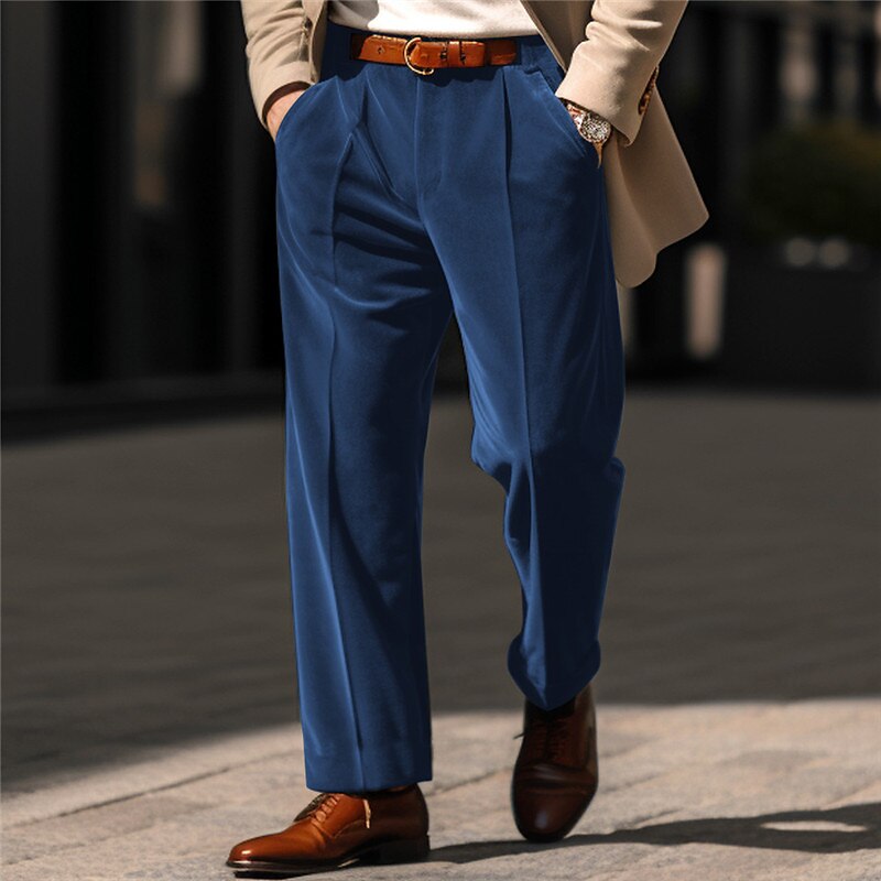 Men's Dress Pants Trousers Casual Pants Velvet Pants Front Pocket Straight Leg Plain Comfort Business Daily Holiday Fashion Chic & Modern ArmyGreen Wine