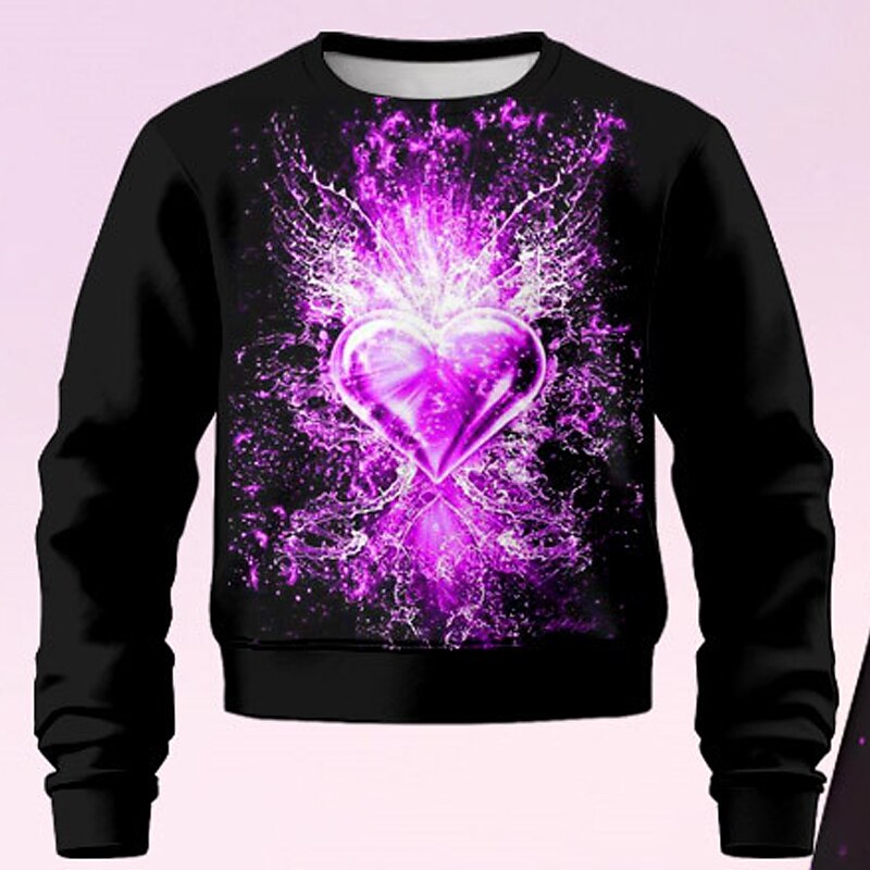 Girls' 3D Heart Set Sweatshirt & Flare Pants Set Long Sleeve 3D Print Fall Winter Active Fashion Daily Kids 4 years+ Crew Neck Outdoor Vacation Date Regular Fit4