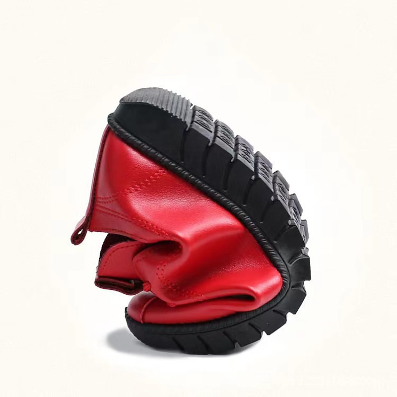 Women's Sneakers Flats Slip-Ons Valentines Gifts Plus Size Soft Shoes Valentine's Day Daily Solid Color Winter Flat Heel Round Toe Elegant Casual Comfort Walking PU Lace-up Black Red2