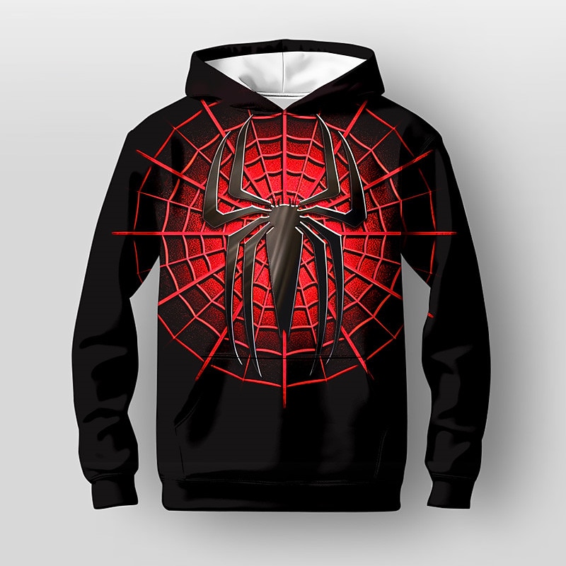 Halloween Boys 3D Spider Hoodie Pullover Long Sleeve 3D Print Fall Winter Fashion Streetwear Cool Kids 3-12 Years Outdoor Casual Daily Regular Fit2