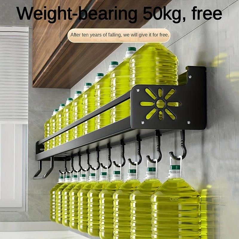 1pc Seasoning Rack With Hook, Kitchen Storage Rack, Multifunctional Household Wall-mounted Chopsticks Knife Rack, No Punching Kitchenware Storage Hanging Rack, Home Kitchen Supplies2