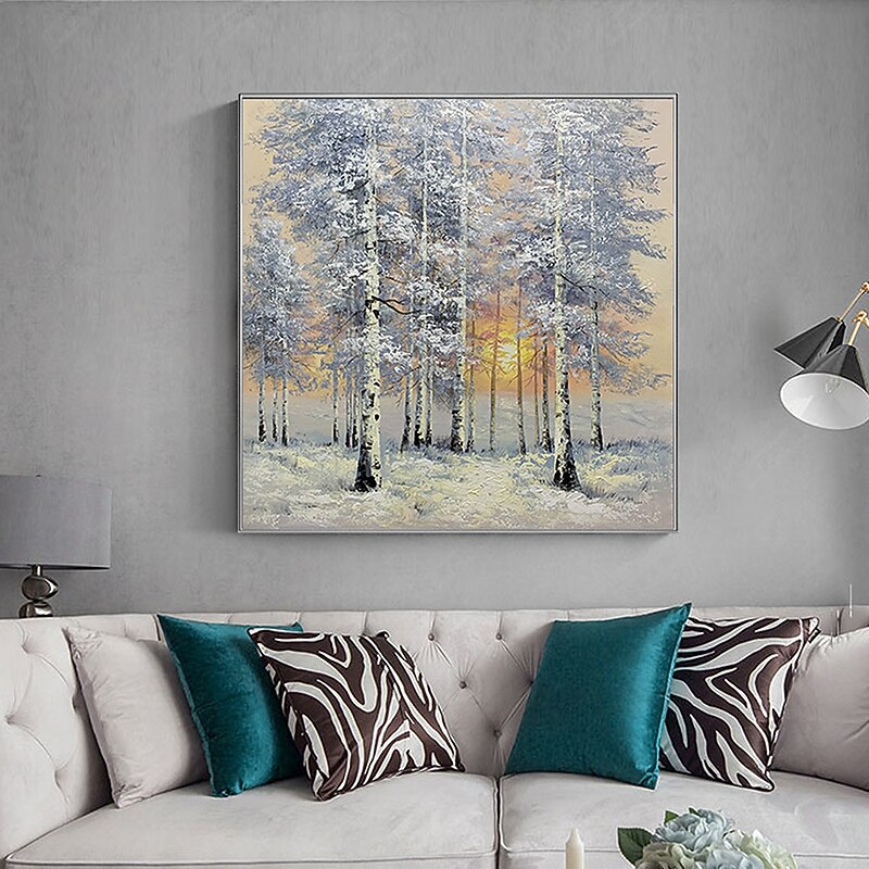 Large Handmade snow scene birch forest oil painting mural art Hand Painted Oil Painting Wall decorative painting landscape painting Home Decoration Decor Rolled Canvas4