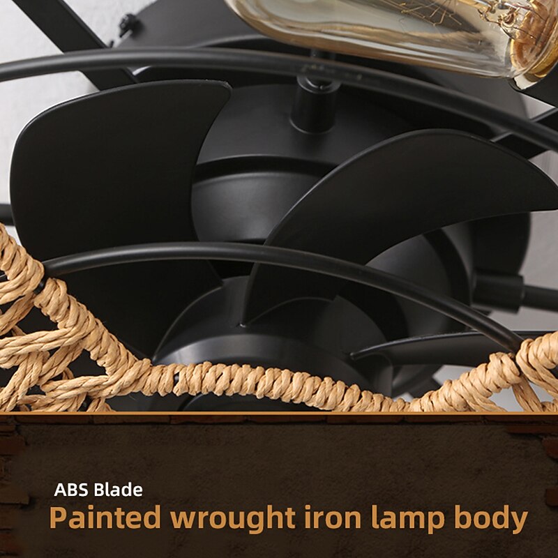 Ceiling Fan with Light and Remote 20 Cage Low Profile Bladeless Farmhouse Flush Mount Boho Ceiling Fans Light Enclosed Industrial Ceiling Fan 6 Speed Reversible with 4 Bulbs.3