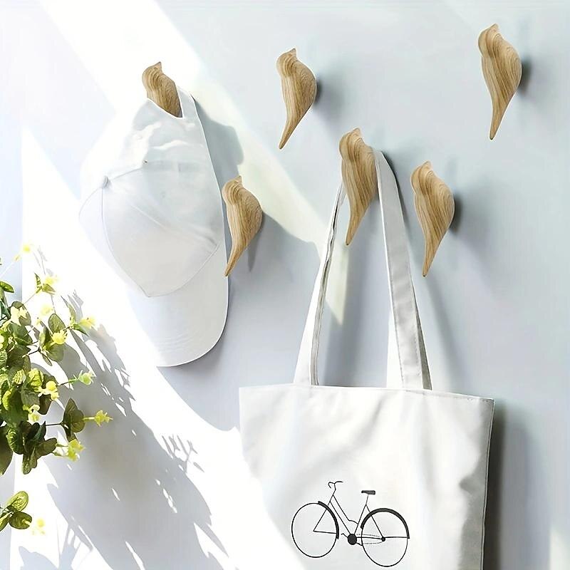 1pc, Designer Wood Grain Bird Coat Hooks - Premium Resin Creative Wall Mounted Birds Decorative Art Decor Hat Towel Bag Hanger Gift For Home, Living Room, Bedroom, Shop4