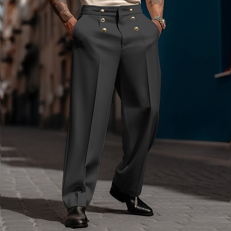 Men's Trousers Dress Pants Casual Pants Suit Pants Buttons Front Pocket Straight Leg Plain Comfort Wedding Business Daily Fashion Chic & Modern Black White3
