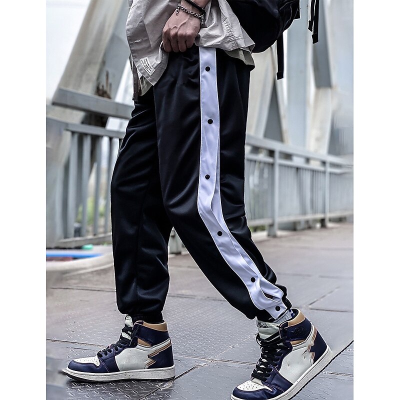 Men's Tear Away Pants Trousers Straight Leg Sweatpants Pocket Elastic Waist Side Button Plain Comfort Breathable Outdoor Daily Going out Fashion Casual Black
