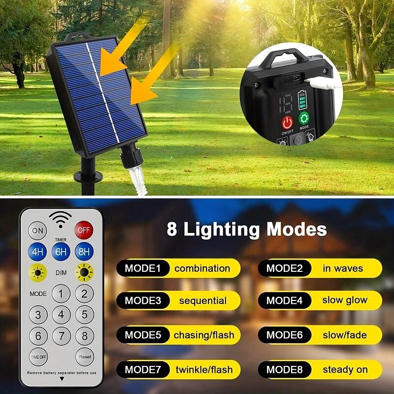 11.5FT 350LED Solar Star String Light Outdoor, Waterfall Lights, Christmas Tree Lights, Easy Installation, Waterproof Christmas Lights For Yard Christmas Decorations Wedding Party Home Garden4