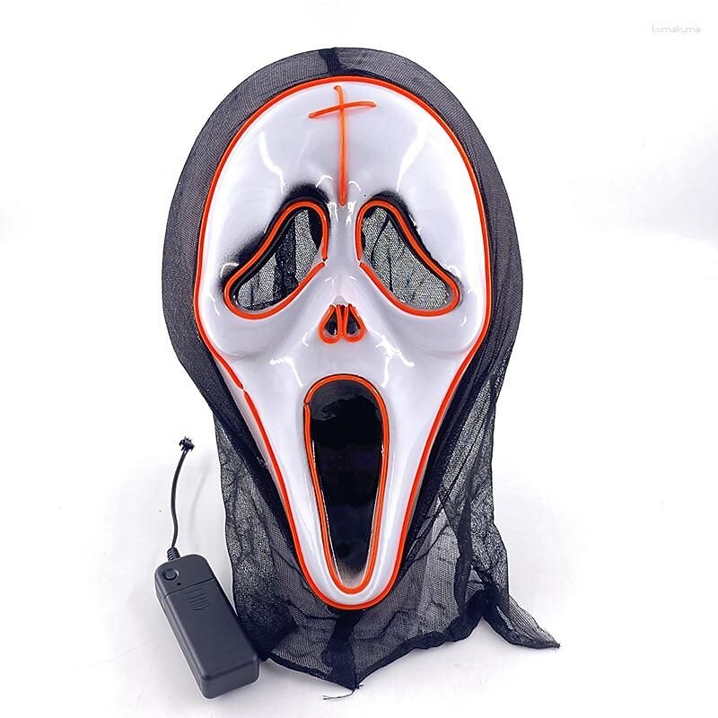 Party Supplies Cosplay Luminous Screaming Mask Neon LED Halloween Horror Decorative Performance Prop Lighting Up For Dark Night3