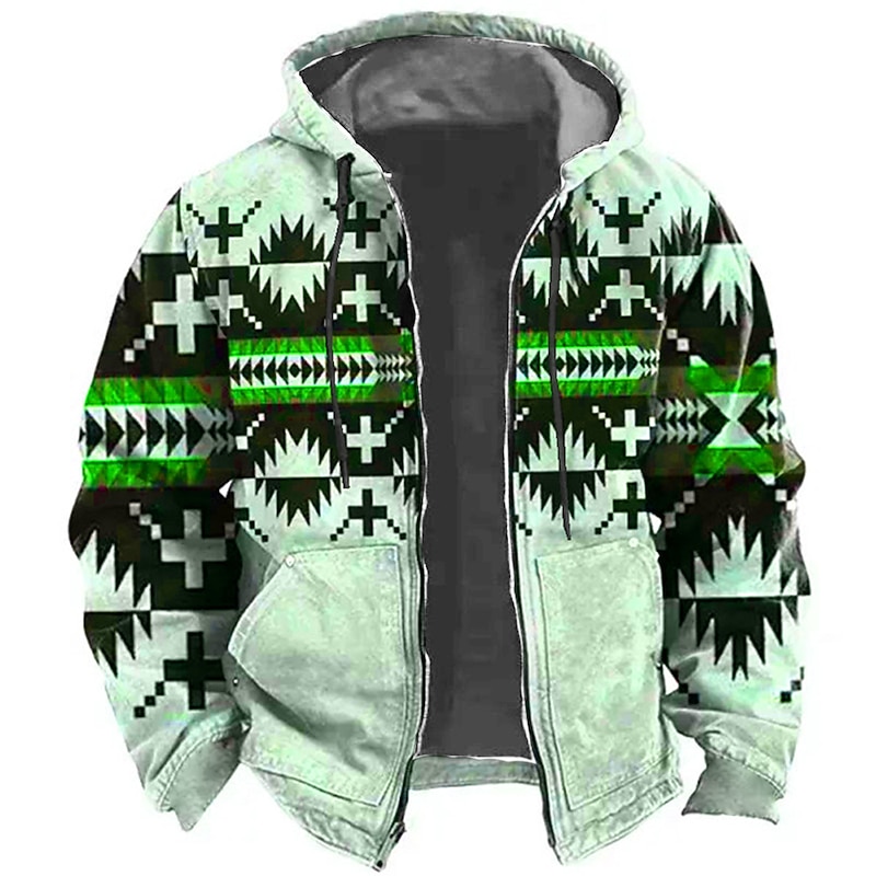 Men's Tribal Graphic Prints Hoodie Hoodies Sweatshirt Sports Ethnic Long Sleeve Hooded Vacation Holiday Streetwear Blue Green Pocket Print Spring &  Fall Designer4