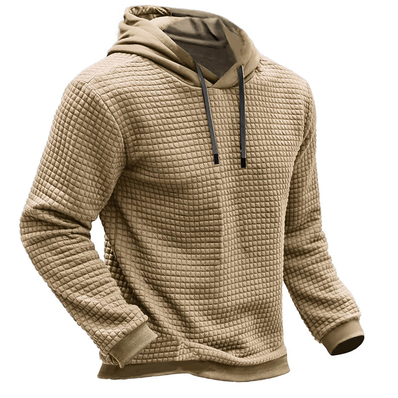 Men's Hoodie Waffle Hoodies Blue Brown Green Khaki Gray Hooded Plain Ribbed Textured Knit-texture Sports & Outdoor Daily Holiday Polyester Streetwear Cool Casual Spring &  Fall Clothing Apparel