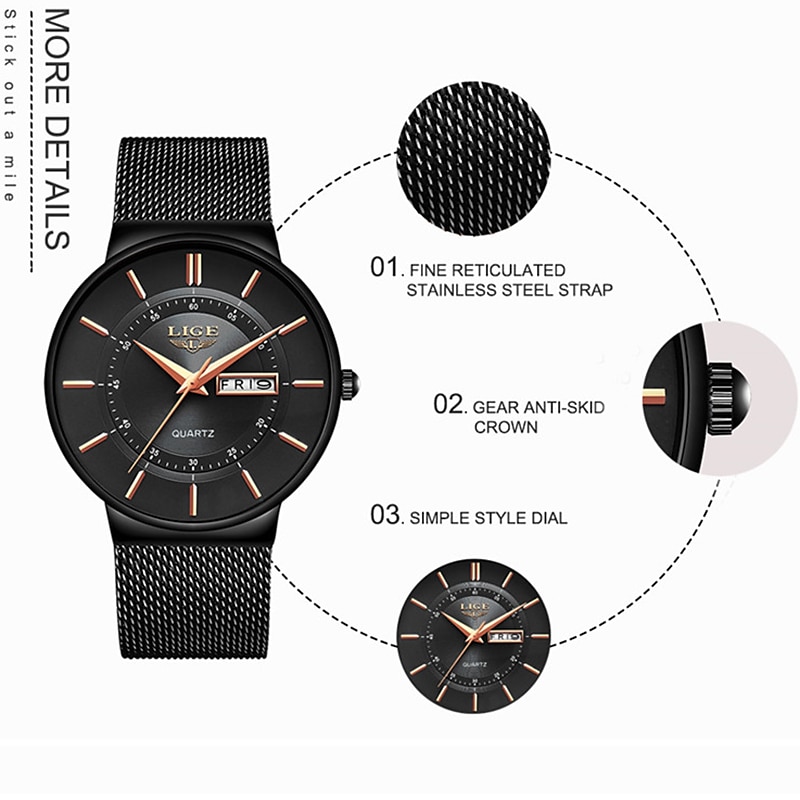 LIGE Men's Watches Top Brand Luxury Fashion Ultra Thin Date Clock Male Mesh belt casual Quartz Watch Men Sports Waterproof Wrist Watch2