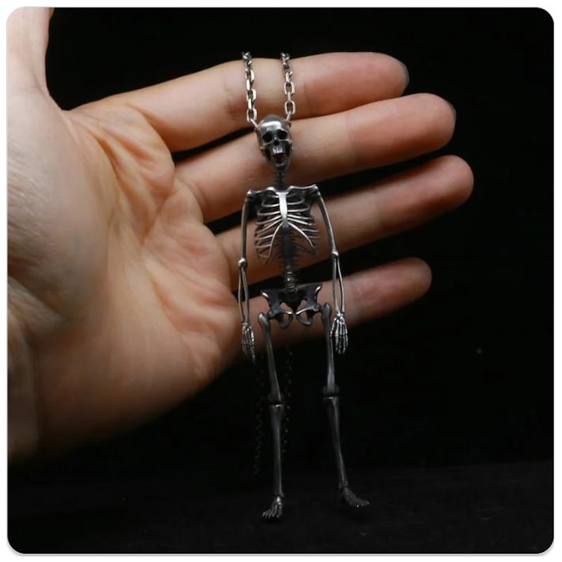 Halloween Gift 14CM/5.51inch, Handmade Sterling Silver Full Body Skeleton Pendant -HALLOWEEN GIFT3