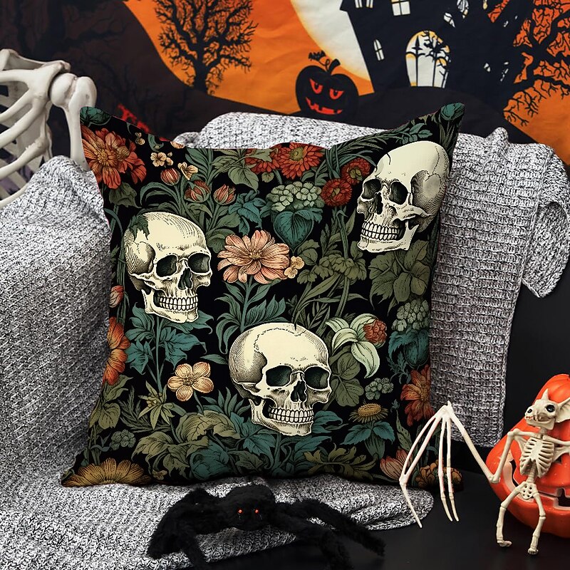 Double Side Pillow Cover 1PC Skeleton Flower Soft Decorative Square Cushion Case Pillowcase for Bedroom Livingroom Sofa Couch Chair Decorations3