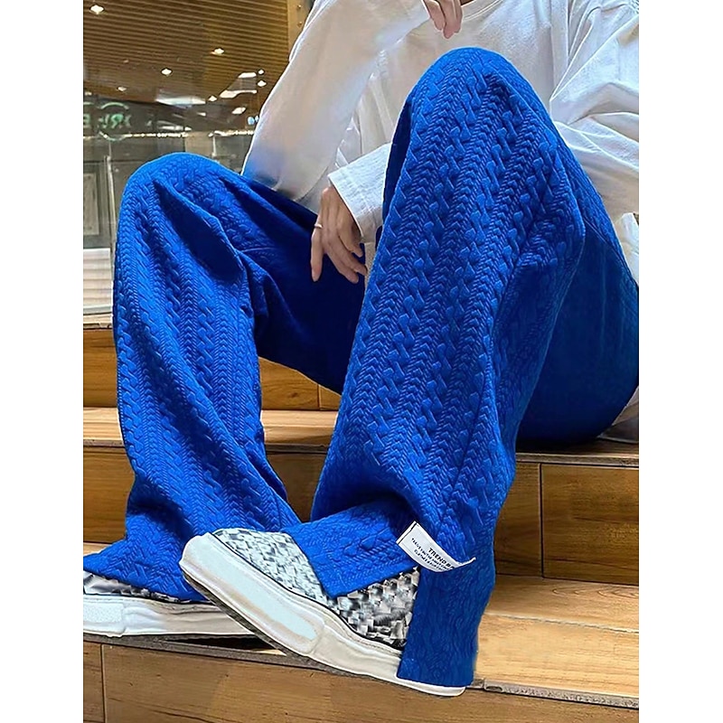 Men's Sweatpants Joggers Wide Leg Sweatpants Pocket Drawstring Elastic Waist Plain Comfort Breathable Outdoor Daily Going out Fashion Casual Black Blue