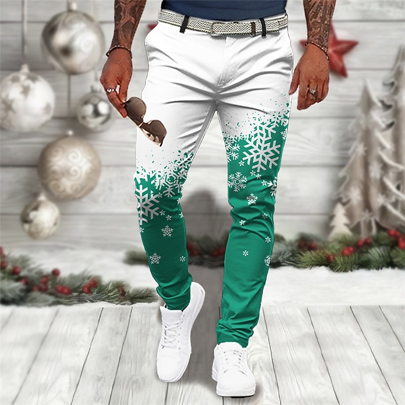 Christmas Men's Christmas Scene Printed Pants Snowflake Casual 3D Print Trousers Outdoor Street Going out Polyester Wine Black Blue S M L Mid Waist Elasticity Pants4
