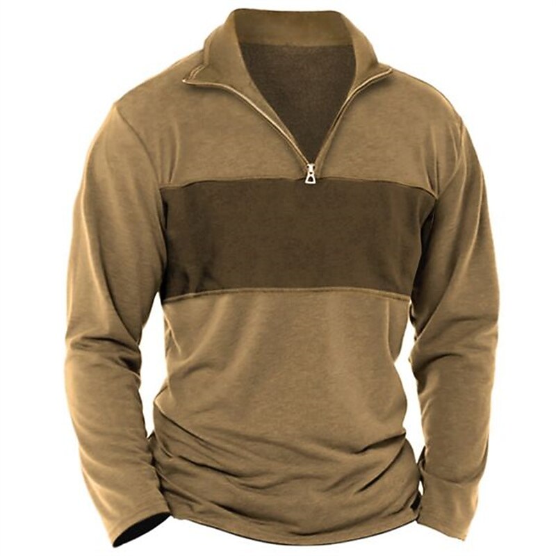 Men's T Shirt Tee Top Long Sleeve Shirt Long Sleeve Turndown Spring &  Fall Color Block Fashion Designer Basic Patchwork Vacation Street Going out Navy Blue Brown Army Green Top Tee for Men