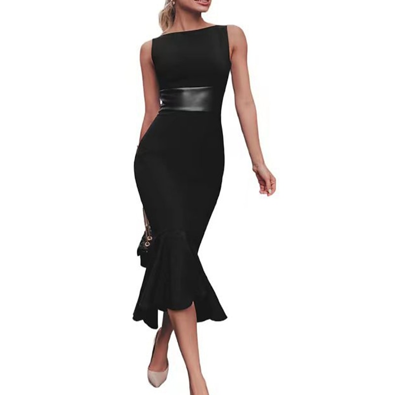 Women's Midi Dress Black Dress Graduation Dress Party Dress Cocktail Dress Fashion Party Modern Winter Dress Vacation Wedding Guest Slim Pure Color Sleeveless Crew Neck Black Fall Winter Autumn4