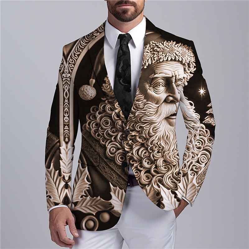 Men's Santa Claus Long Sleeve Turndown Business Work Wear to work Going out Buttons Print Multi Pocket3