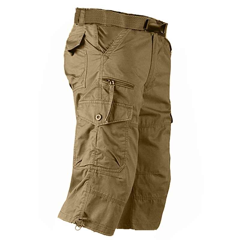 Men's Cargo Shorts Capri shorts Capri Pants Hiking Shorts Elastic Waist Multi Pocket With Belt Plain Comfort Breathable Calf-Length Daily Sports Streetwear Stylish Casual / Sporty Camouflage Black4