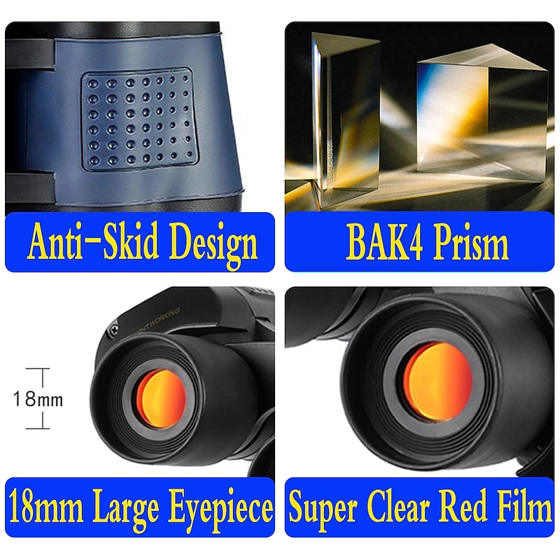 60x60 High-power Binoculars With Coordinates BAK4 Portable Telescope Low Light Night Vision Hunting Sports Tourism Sightseeing Objective 36mm Eyepiece 16mm Magnification 10x3