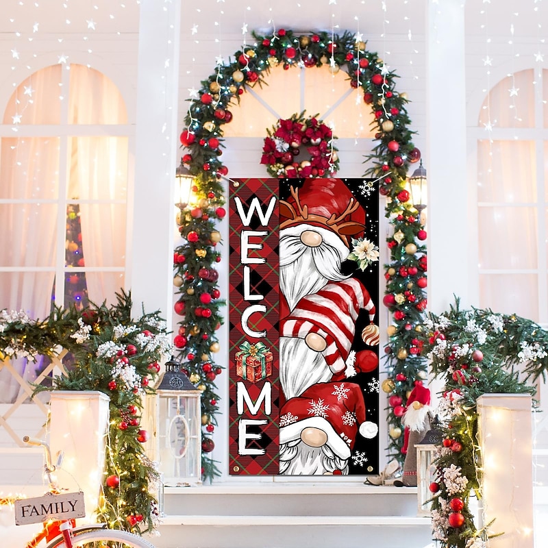Christmas Door Decorations Gnomes Door Covers Door Tapestry Door Curtain Decoration Xmas Backdrop Door Banner for Front Door Holiday Party Decor Supplies4