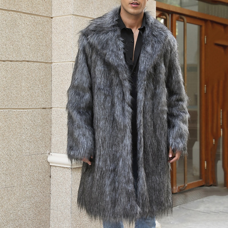 Men's Winter Coat Winter Jacket Faux Fur Coat Outdoor Daily Wear Warm Pocket Fall Winter Plain Fashion Streetwear Lapel Regular Black White Yellow Brown Light Grey Jacket2