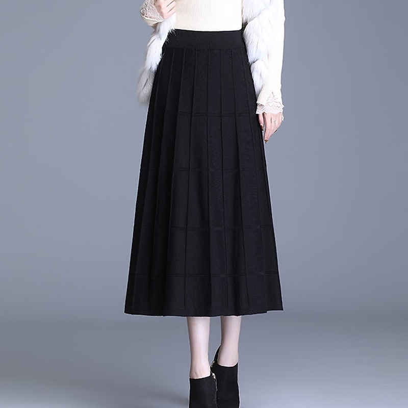 Women's Skirt Long Skirt Midi High Waist Skirts Ruched Solid Colored Street Daily Spring & Summer Elegant Fashion Casual Black Coffee3