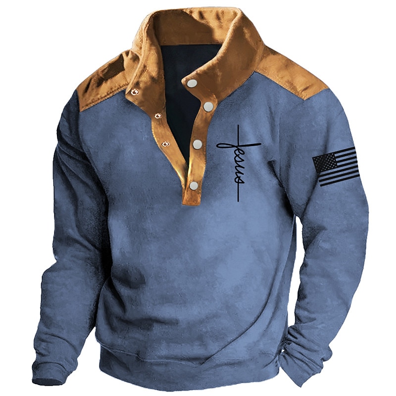 Men's Cross Jesus National Flag Sweatshirts Sweatshirt Long Sleeve Sweatshirt Stand Collar Daily Casual Vintage Retro 3D Print Vacation Sports Outdoor Holiday Print Spring &  Fall3