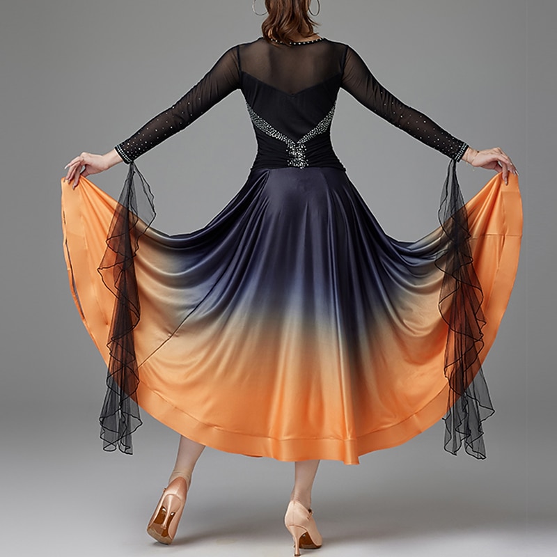 Ballroom Dance Dress Crystals / Rhinestones Women's Performance Daily Wear Long Sleeve Crystal Cotton4