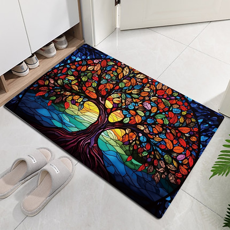 Stained Glass Tree Life Doormat Floor Mats Washable Rugs Kitchen Mat Non-Slip Oil Proof Rug Indoor Outdoor Mat Bedroom Decor Bathroom Mat Entrance Rug4