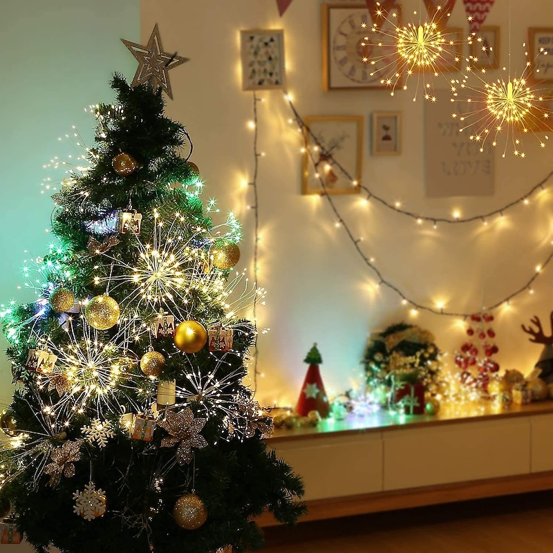 6 Pcs Firework Lights Led Copper Wire Starburst String Lights 8 Modes Battery Operated Fairy Lights with Remote Wedding Christmas Decorative Hanging Lights for Party Patio3