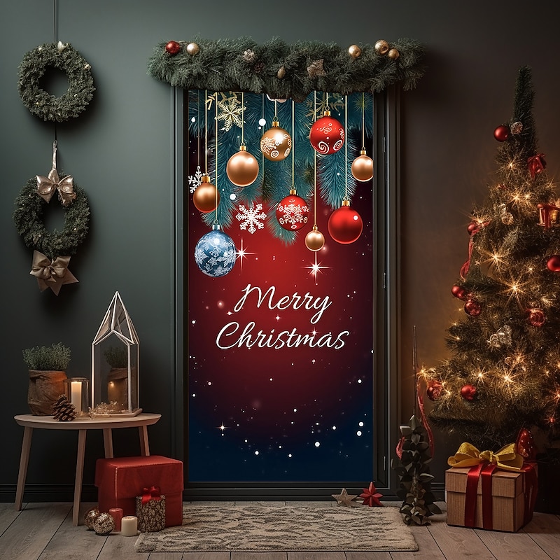Christmas Door Decorations Ornaments Door Covers Door Tapestry Door Curtain Decoration Xmas Backdrop Door Banner for Front Door Holiday Party Decor Supplies