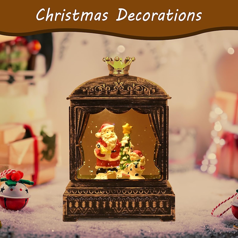 Christmas Snow Globes That Light Up, Christmas Santa Lantern Snowglobe with USB+8 Music, Water Lantern Snow Globe Decor Gift for Kids(5.7”x4”)