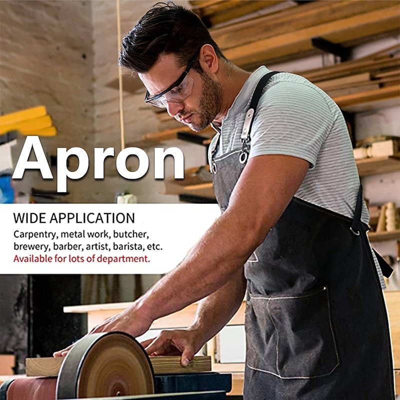 Chef Apron Black for Men Women with Pocket, Cotton Canvas Work Apron Cross Back Heavy Duty Adjustable - Main Image