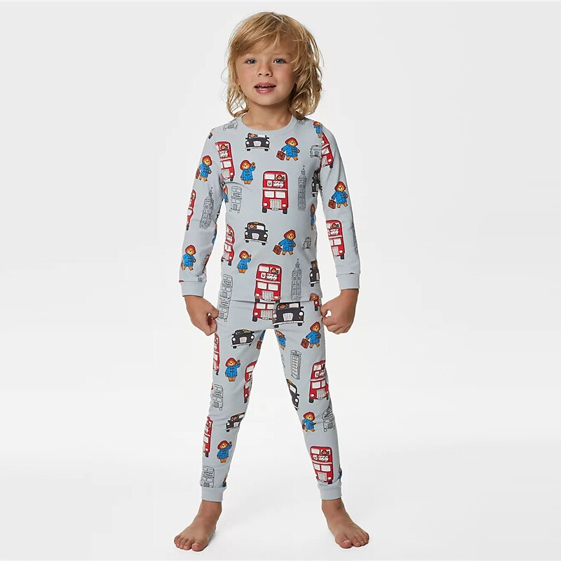 Boys 3D Car Pajama Sets Long Sleeve 3D Print Fall Winter Active Cool Daily Kids 3-12 Years Crew Neck Home Causal Indoor Regular Fit