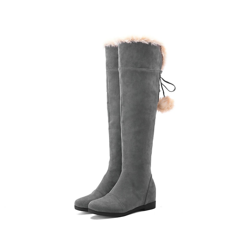 Women's Gray Over-the-Knee Winter Boots with Faux Fur Trim and Wedge Heel - Warm and Stylish Cold Weather Footwear2