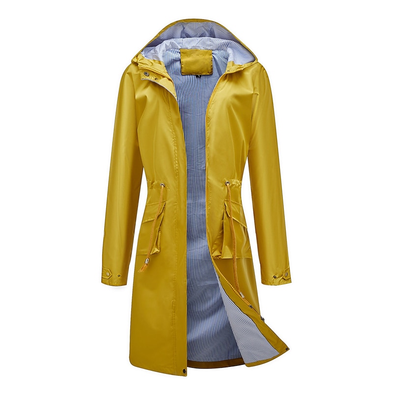 Women's Raincoat Waterproof Rain Jacket Mid-Length Windproof Trench Coat Sport Outdoor Hiking Hooded Jacket with Pockets Casual Jacket Long Sleeve Drawstring Winter Coat Warm Black Yellow2