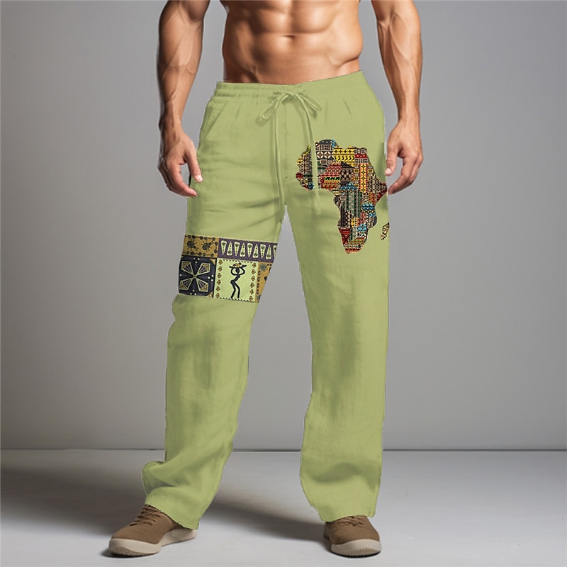Men's Tribal Bandana Print Linen Pants Pants Trousers Baggy Pants Medium Waist Vintage Outdoor Daily Wear Streetwear 3D Print Fall & Winter Black Blue Green4