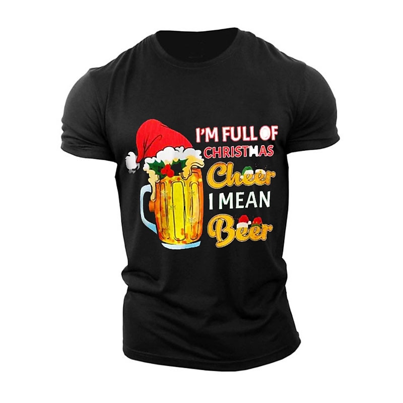 Christmas Men's Hat Oktoberfest Beer Merry Christmas funny christmas T Shirt Cotton Short Sleeve Graphic Shirt Black Red Army Green Comfortable Tee Sports Outdoor Holiday Fashion Designer Clothing