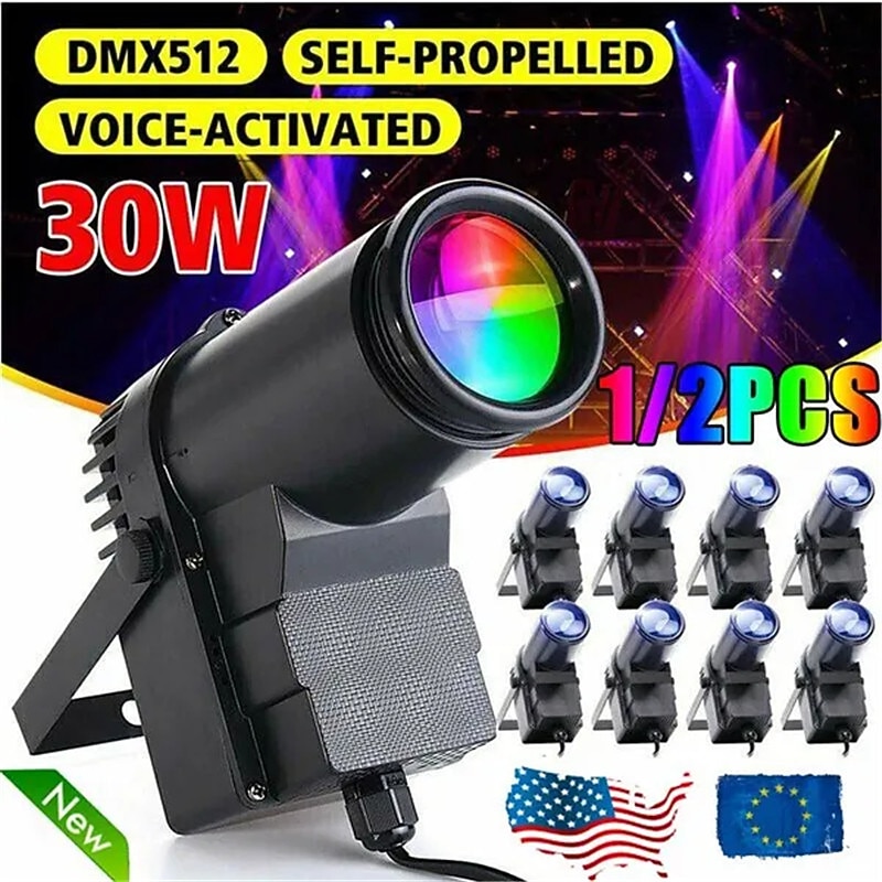 Uking 1pcs 30W RGB Stage Light LED Spot Moving Head DMX Disco DJ Party Voice-activated LED Stage Light