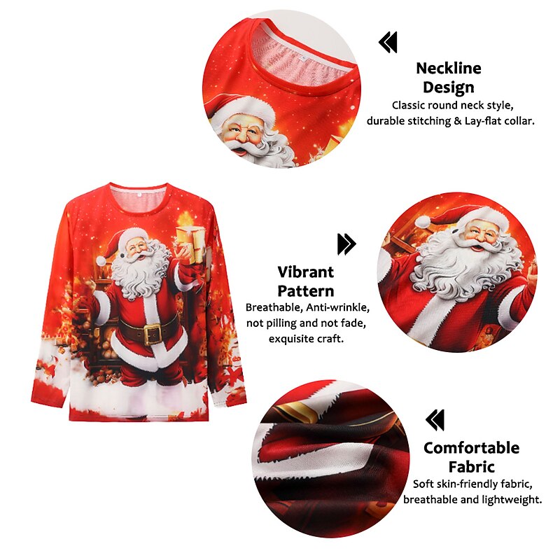 Christmas Men's Graphic Santa Claus T Shirt Long Sleeve T shirt 3D Print Crew Neck Shirt Fashion Designer Casual Sports Outdoor Holiday Going out Light Green Red Dark Green Spring &  Fall Clothing2