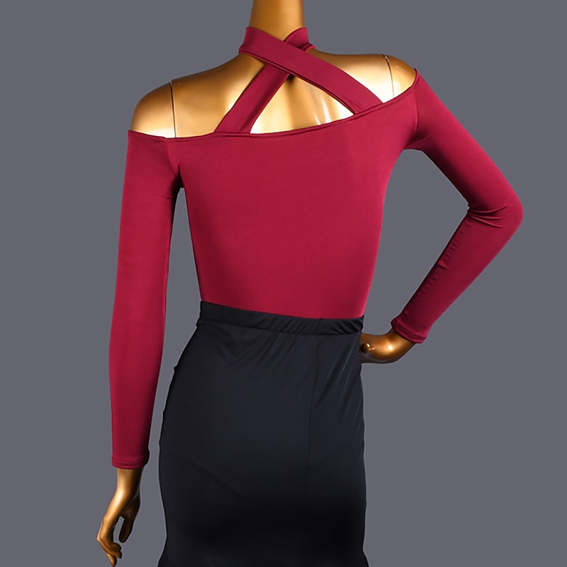 Dance Salsa Latin Dance Ballroom Dance Leotard / Onesie Hollow-out Pure Color Splicing Women's Performance Training Long Sleeve High Spandex4