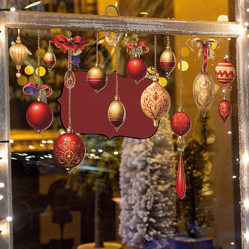 Christmas Stickers Decoration, Colorful Balls, Hanging Decorations, Glass Windows Doors Home Wall Stickers, Self-adhesive Stickers3