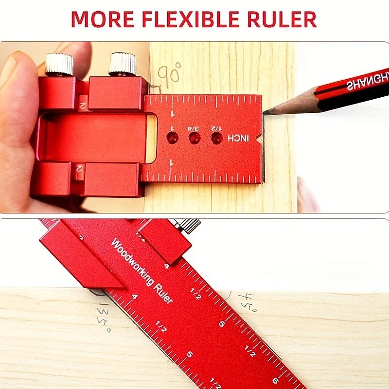 Upgrade Your Woodworking with this Precision Pocket Ruler: Aluminum Slide Ruler with Inch and Metric Measurements, T-Type Scribing, and Square Layout Tool4