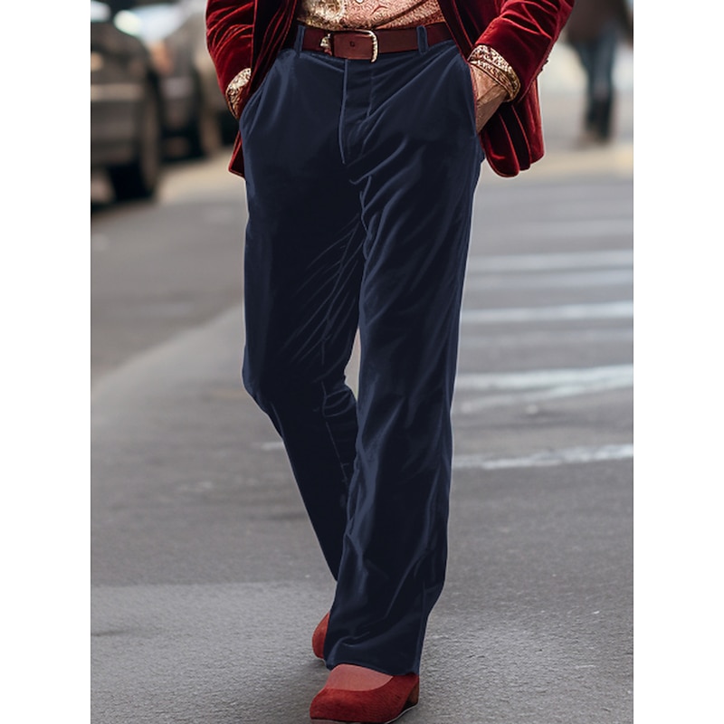 Men's Dress Pants Trousers Suit Pants Velvet Pants Pocket Plain Comfort Breathable Outdoor Daily Going out Fashion Casual Red Blue3