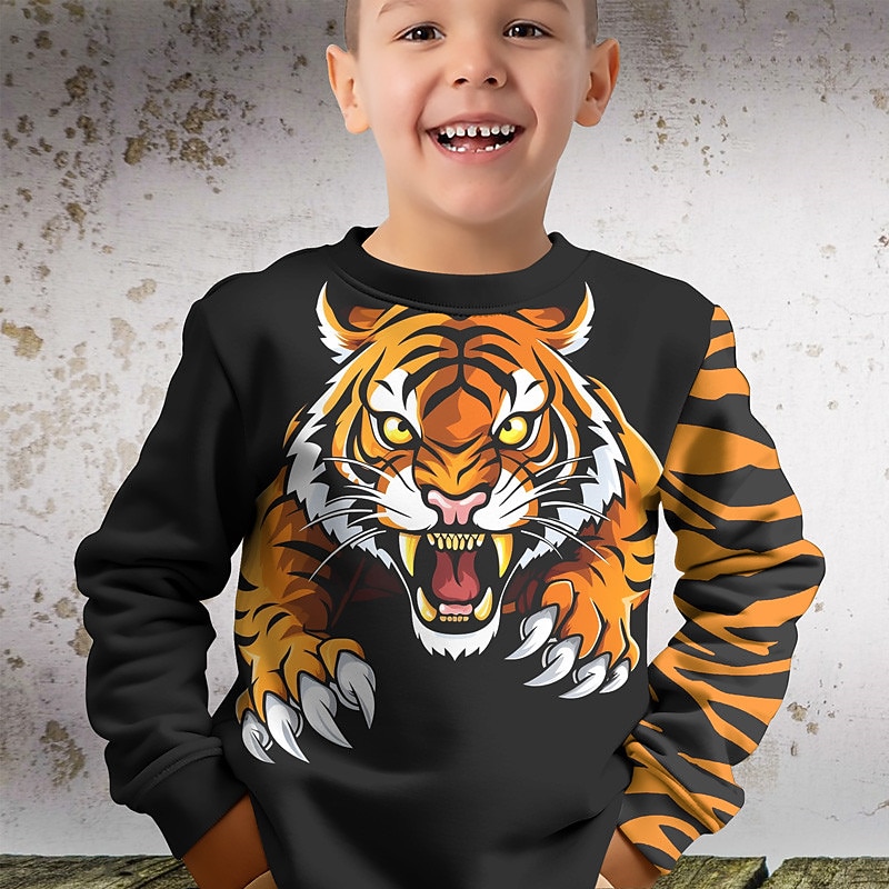 Boys 3D Tiger Sweatshirt Pullover Long Sleeve 3D Print Fall Winter Fashion Streetwear Cool Kids 3-12 Years 4-12 Years Outdoor Casual Daily Regular Fit2