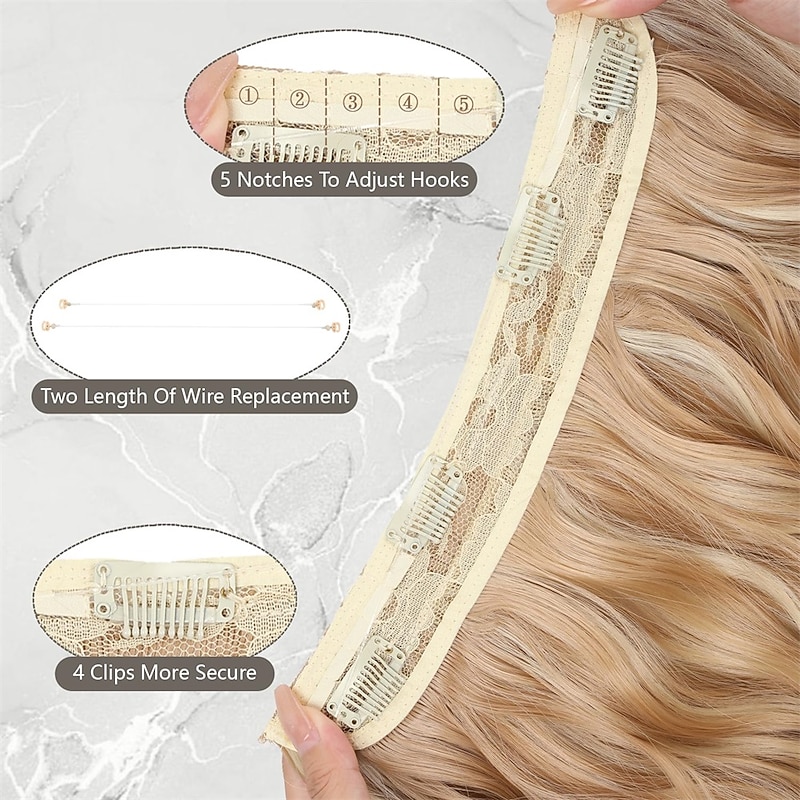 Hair Extensions 20 Inch Long Wavy Blonde Hair Extensions with Invisible Wire Adjustable Size 4 Secure Clips in Hair Extensions for Women4
